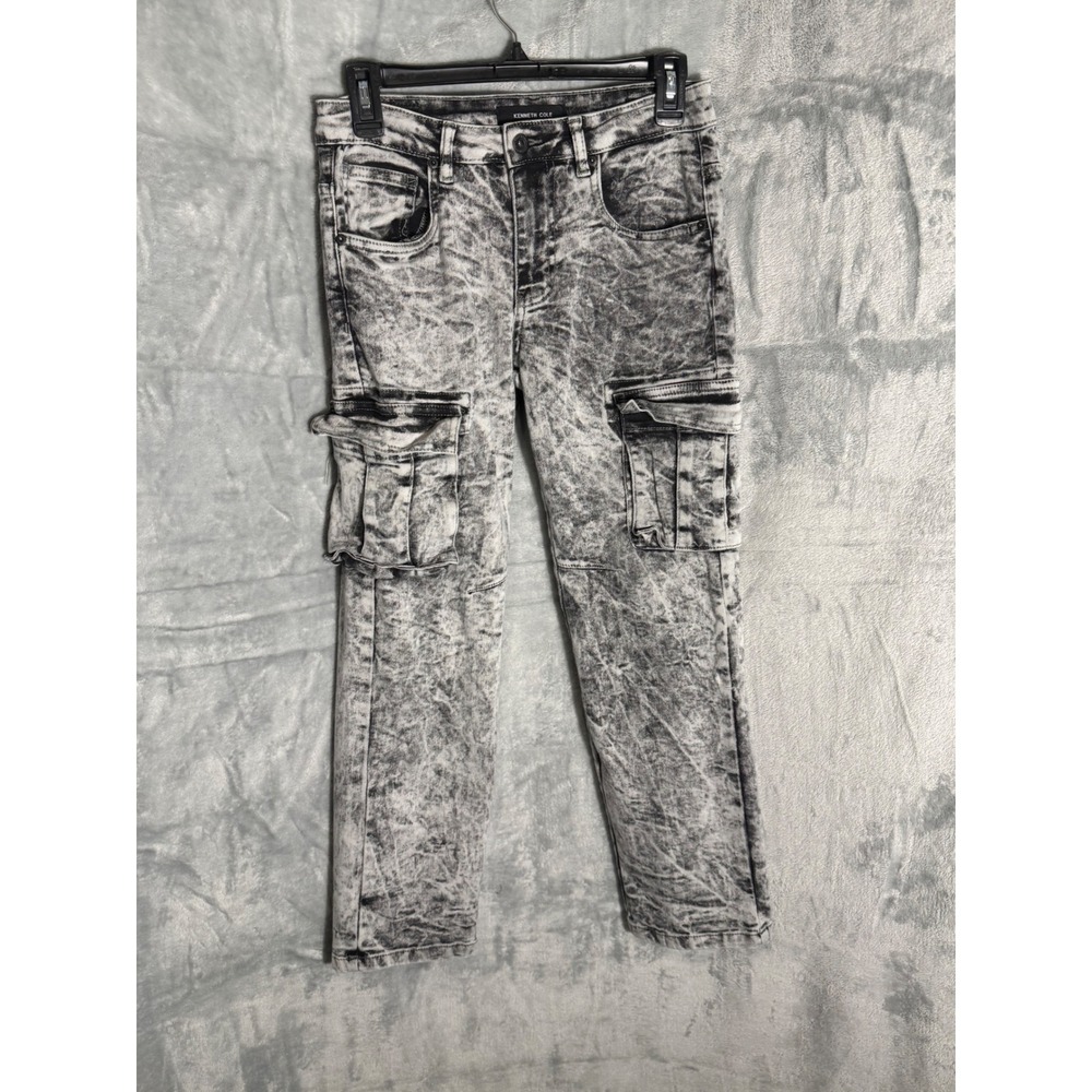Kenneth Cole Boys Slim Fit Acid Wash Cargo Pants Grey Black Size 12
